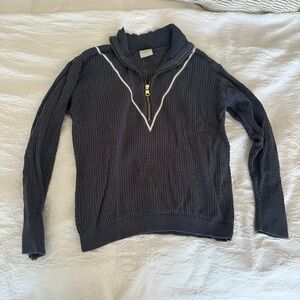 Varley Navy Blue Knit Quarter Zip Sweater with White Trim